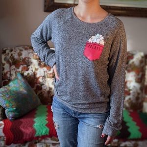 Pocket of cats grey crew neck lightweight sweater